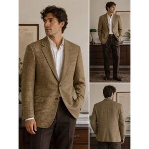 Vintage Royal York 42R Houndstooth‎ Sport Coat Blazer Men Brown Tan Tweed Jacket